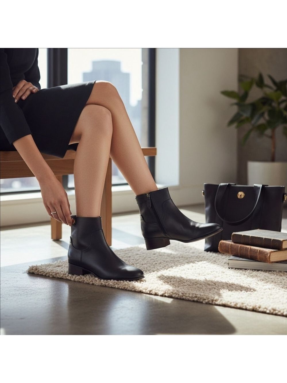 Franco Sarto Jessica Classic Retro Leather Block Heel Boots Booties 8.5 M BLACK - Picture 15 of 16